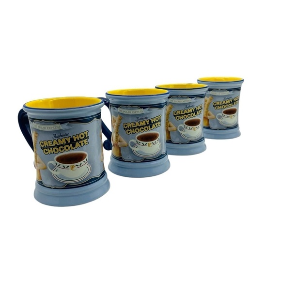 THE POLAR EXPRESS CREAMY HOT CHOCOLATE MUG SET OF 4 EUC - Picture 3 of 7